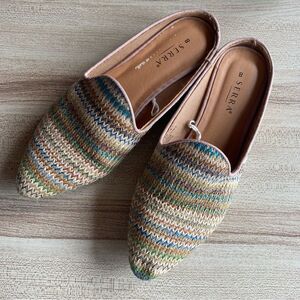 serra multi-colored striped woven pointed toe slip on flats size 8